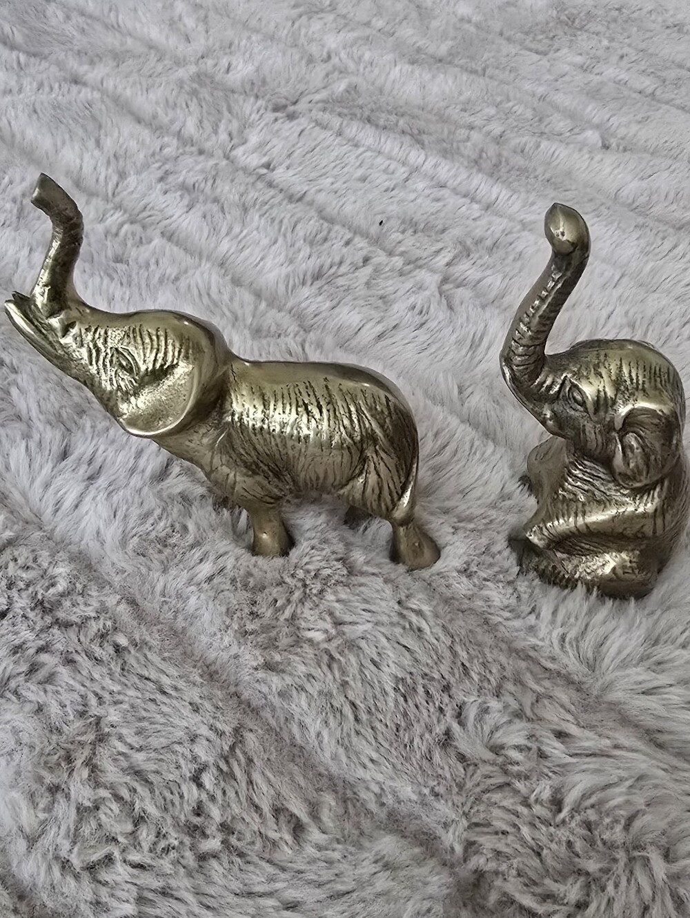 Two Solid Brass Elephants Made In Korea Trunks Up For Good Luck